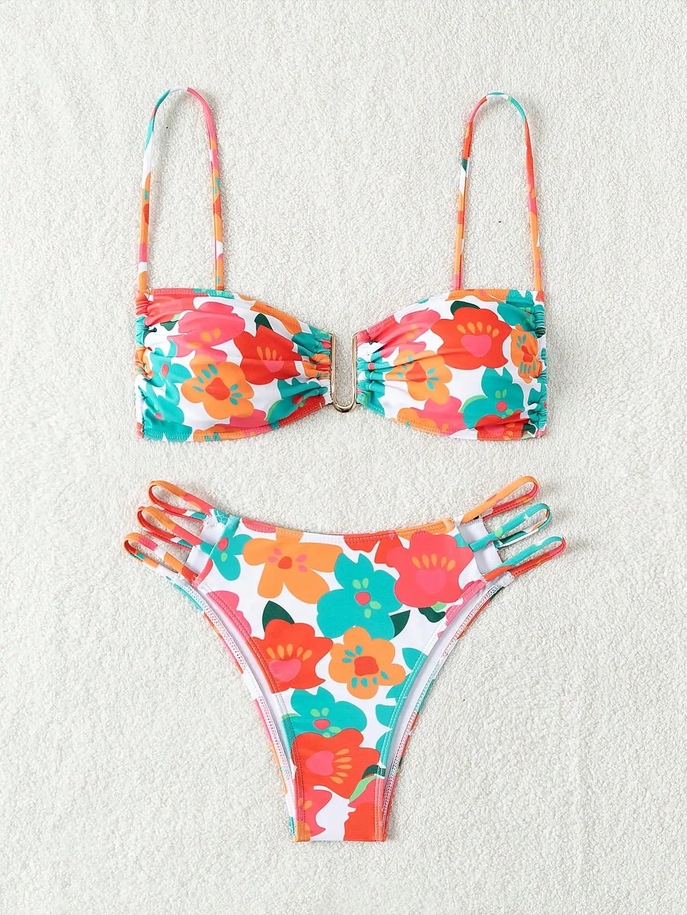 Summer new solid color bikini halterneck suspender youthful dopamine has a vibrant and bright style