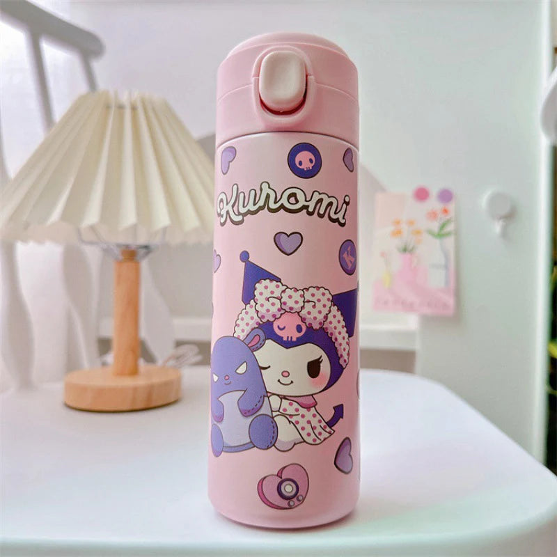 MINISO 420ML Thermos Coffee Cup 304 Stainless Steel Water Bottle Cute Cartoon Pattern Student Drink Bottle Girl Gift Water Cup