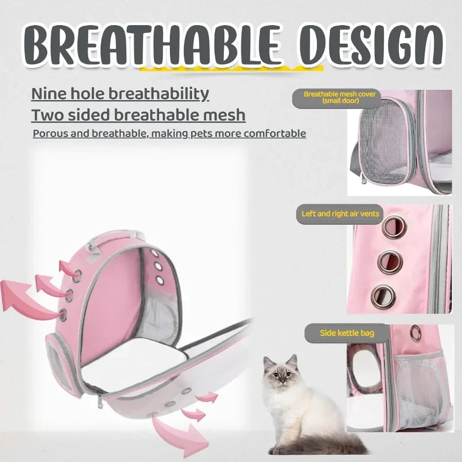 Pink Transparent Waterproof Cat Backpack Carrier with Bubble Design for Outdoor Travel HardSided Pet Carrier Suitable for Cats