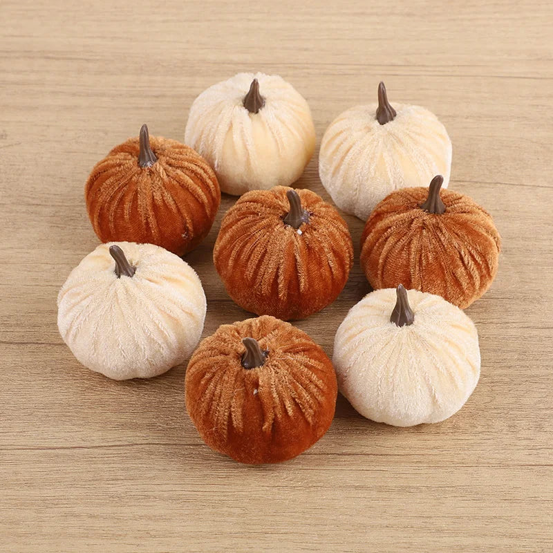 1set Artificial Flannel Pumpkin Models for Autumn Fall Thanksgiving Halloween Party Table Decoration Home DIY Craft Wreath Gifts