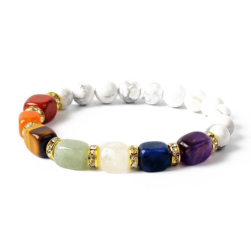 Natural Stone 7 Chakra Bracelets Reiki Healing Energy Hematite Tiger Eye Beaded Elastic Bracelets for Women Girls Yoga Jewelry