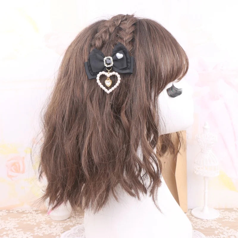 1 Pair Female Hair Clips Pearl Heart Side Clip Sweet Girl's Hairclips Lolita Hairpin Headdress Jiraikei Accessories