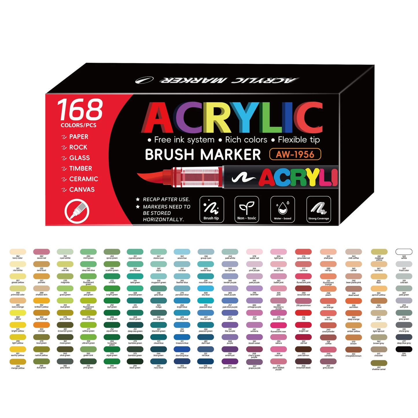 60/72/120/168 Color Acrylic Paint Pen Marker Brush Tip Paint Marker For Rock Painting Wood Canvas Stone Christmas Gift DIY Craft