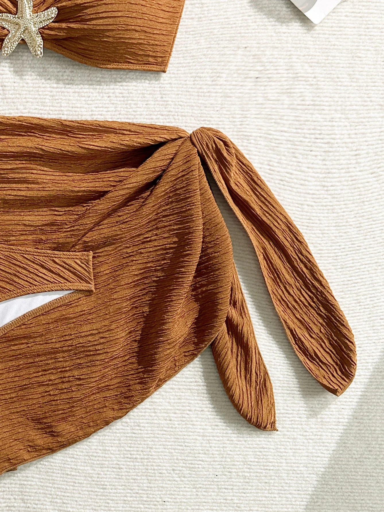 Sexy Metal Starfish Bikinis Set Women Brown Bandeau Push Up Mesh Skirt 3 Piece Swimsuit 2025 Beach Bathing Suit Holiday Swimwear