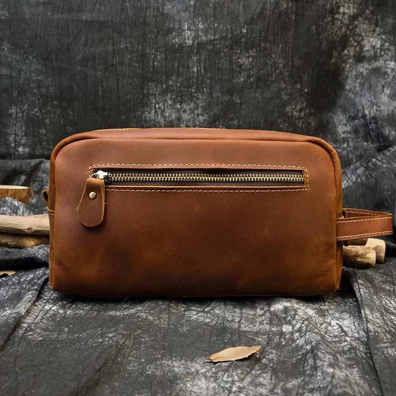 Fashion High Quality Small Travel Bag Crazy Horse Leather Travel Wallet Storage Bag Washing Make Up Bag For Travel toiletry