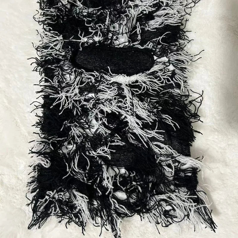 Hip Hop Balaclava Distressed Knitted Caps Full Face Ski Mask Women Outdoor Fleece Fuzzy Ski Balaclava Beanies Men Hat