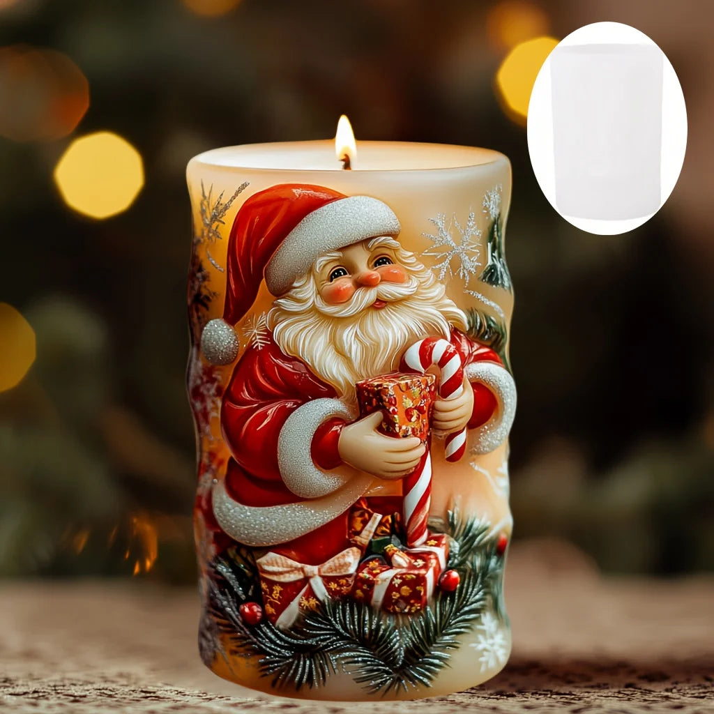 Smile Santa Claus Giving Gift Cylindrical Scented Candle Silicone Mold Santa Claus Hold Gift Resin Plaster Molds Christmas Gift