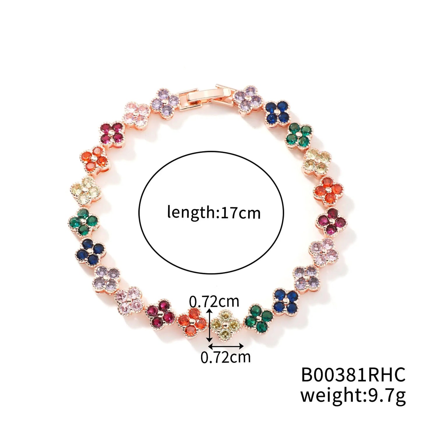UILZ 1pc Rainbow Colorful Clover Zircon Bracelet Fashion Charm Gorgeous Charm Exquisite Cute Sweet Shining Crystal Jewelry Gift