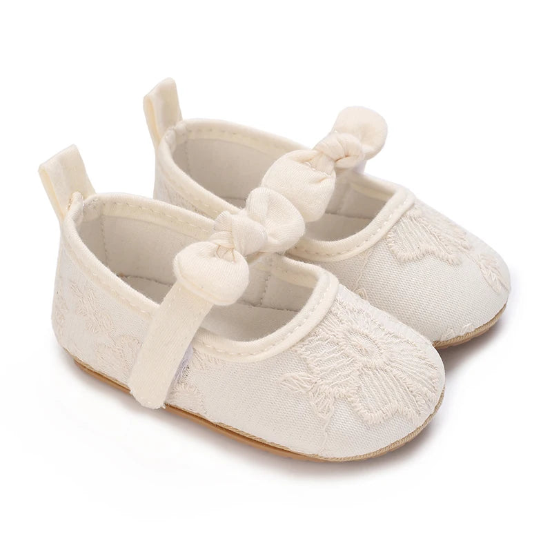 Cute Lace Baby Princess Shoes for Spring And Autumn 0-18M Infant Girls Anti-Slip Rubber Sole Bow Detail Anti-Slip Footwear