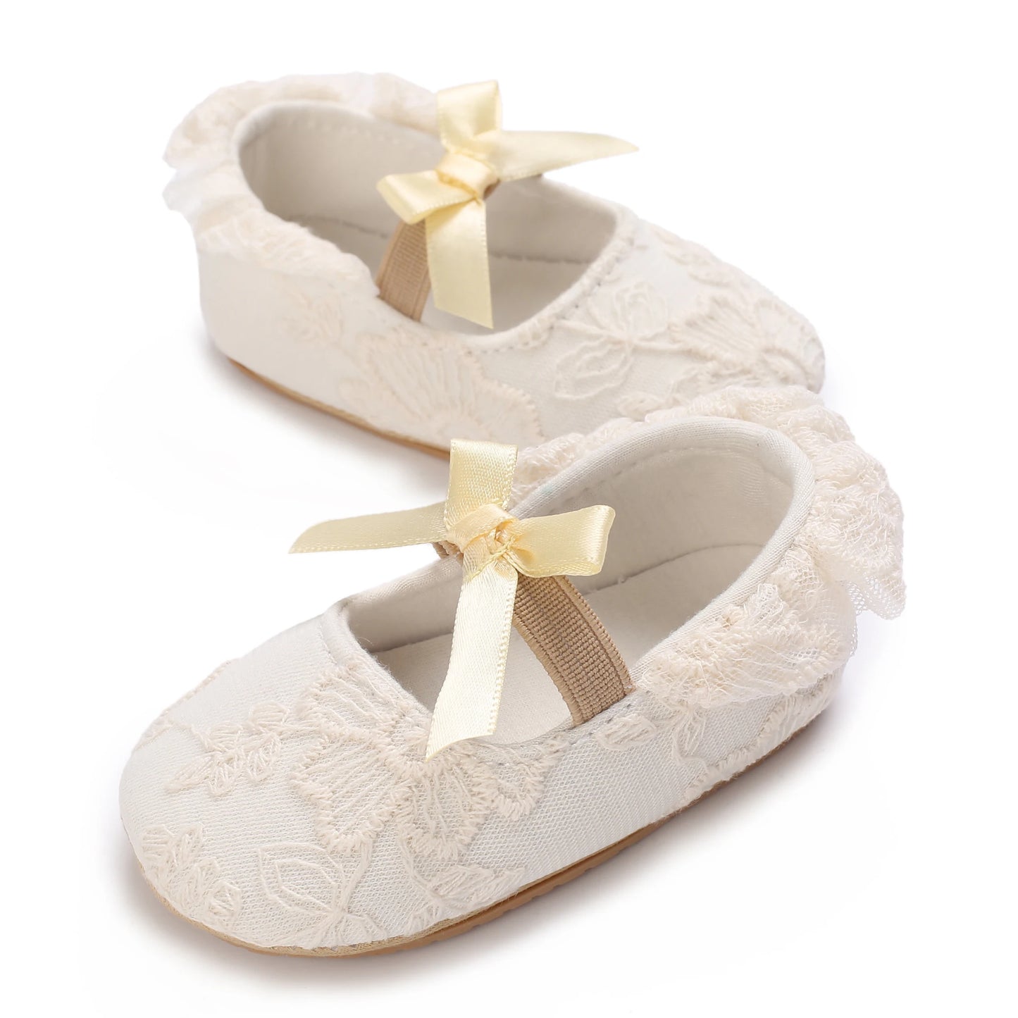 Cute Lace Baby Princess Shoes for Spring And Autumn 0-18M Infant Girls Anti-Slip Rubber Sole Bow Detail Anti-Slip Footwear