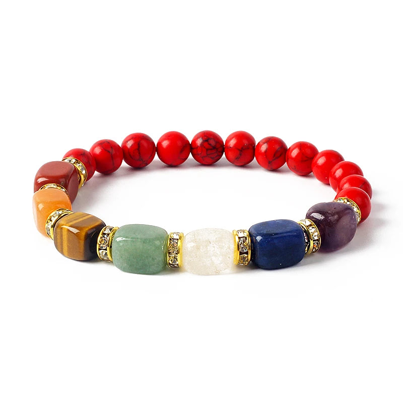 Natural Stone 7 Chakra Bracelets Reiki Healing Energy Hematite Tiger Eye Beaded Elastic Bracelets for Women Girls Yoga Jewelry