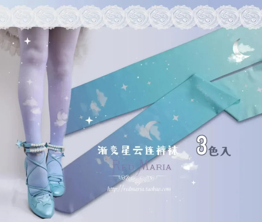 original Lolita Women Stockings Retro Cotton Socks Female Girls Lo Gothic Style Duplex Printing Pantyhose Sweet Tights Leggings