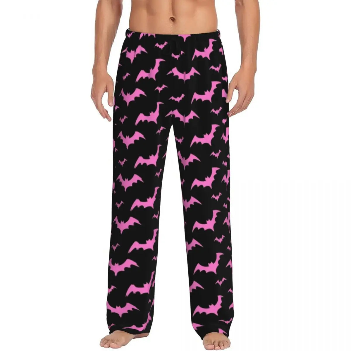 Custom Cute Spooky Halloween Bats Black And Purple Pajama Pants for Men Lounge Sleep Drawstring Sleepwear Bottoms with Pockets