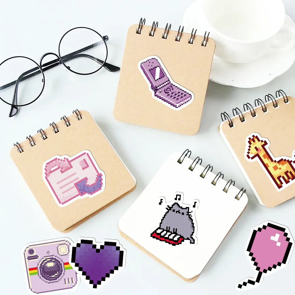 64Pcs Pixel Stickers  Animal Sticker Pack Cute Aesthetic Stickers Laptop Water Bottle Phone Skateboard Stickers for Teens Girls