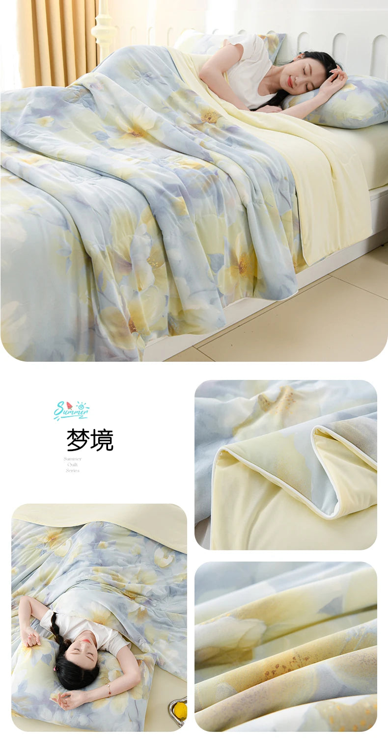New Prints Cooling Blanket for Bed Silky Lightweight Summer Quilt Double Side Cold & Cooling Fabric Duvet Comforter Ice Silk