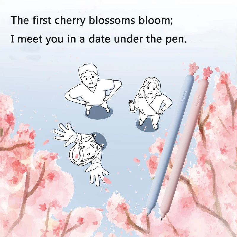 KACO 2pcs Sakura Gel Pen Set Double Ball ST Tip Side-pressed Decompression Signature Pens, Limited Romantic Aesthetic Stationery