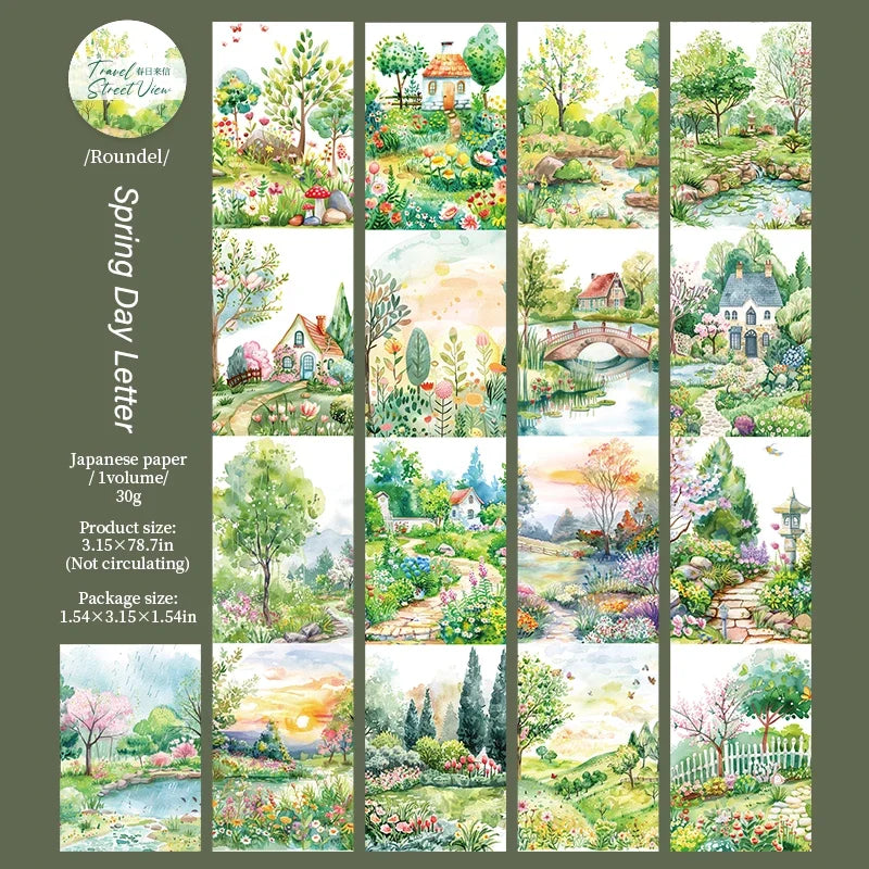 JIANWU 80mm*200cm Road View Series Vintage Travel Flower Landscape Material Collage Washi Tape Creative DIY Journal Stationery