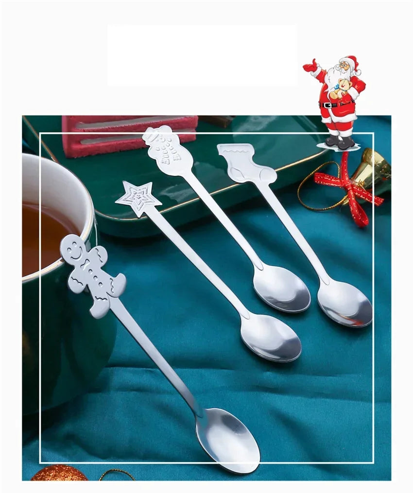 Christmas Gift Elk Christmas Tree Dessert Spoon Cutlery Spoon Set Fruit Coffee Spoon Cutlery Wed Christmas Gift
