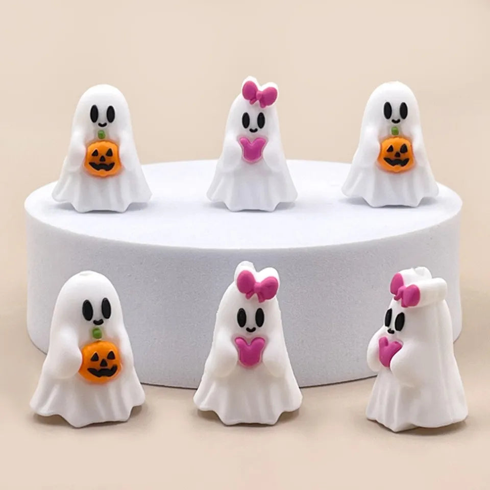 20pcs Halloween 3D Silicone Beads Stereo Ghost Shape For Jewelry Making DIY Pen KeyChain Necklace Accessories Silicone Beads