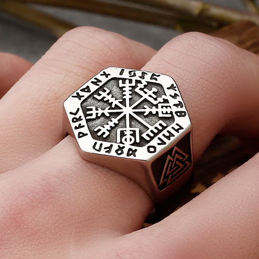 Popular Nordic Viking Compass Rune Rings Men's Fashion Gothic Retro Hip Hop Party Accessories Jewelry Gifts