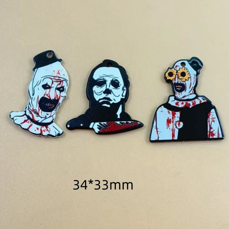 10Pcs Halloween Charms Acrylic Cartoon characters For Earring Keychain Pendant Necklace Diy Making