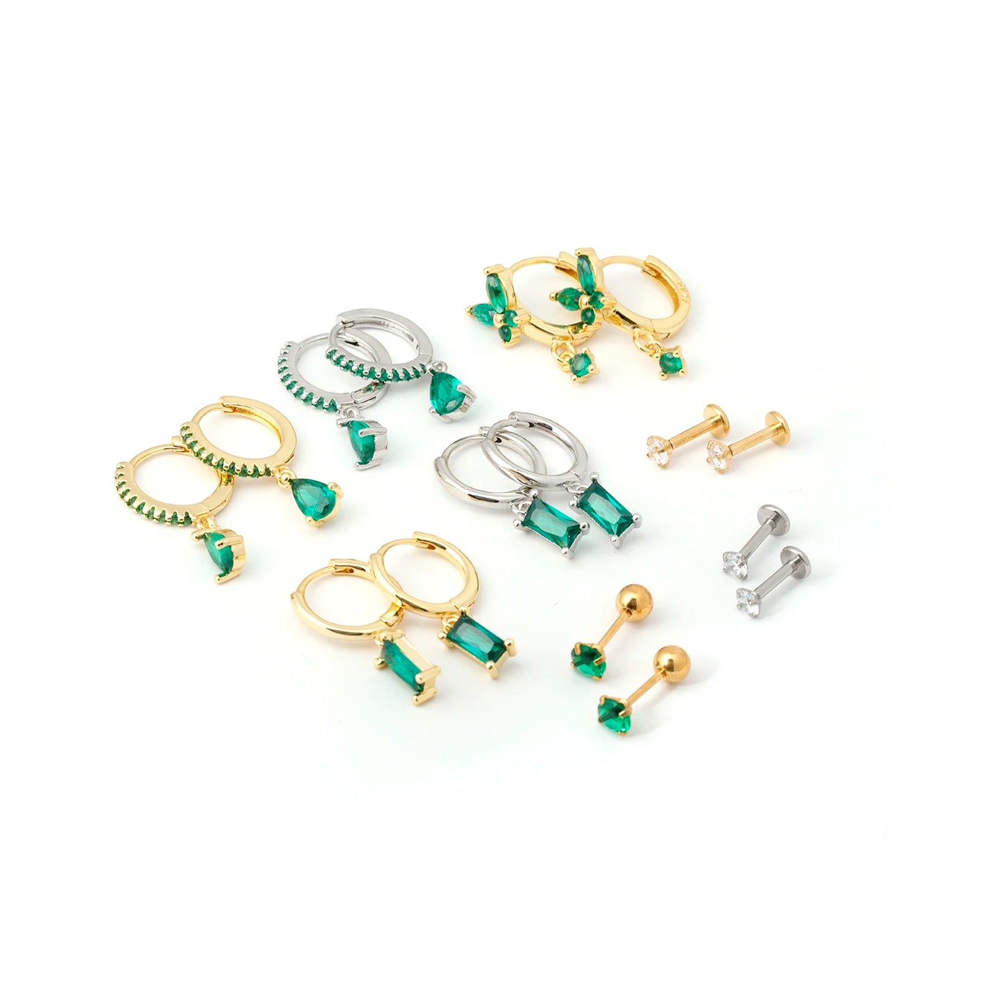 Fashion Green Color Zircon Small Hoop Earrings Women Geometry Butterfly Piercing Earring Wedding Korean Jewelry New Arrival 2023