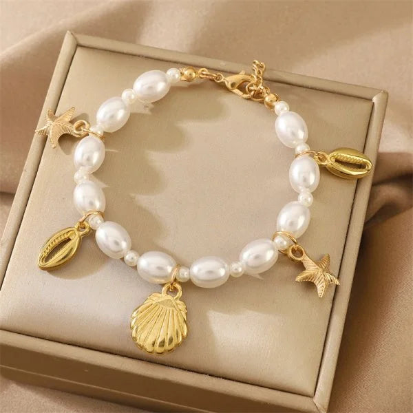 Bohemian Imitation Shell Beads Bracelet For Women Sea Star Turtle Woven Rope Bracelet Handmade Friendship Beach Holiday  Jewelry