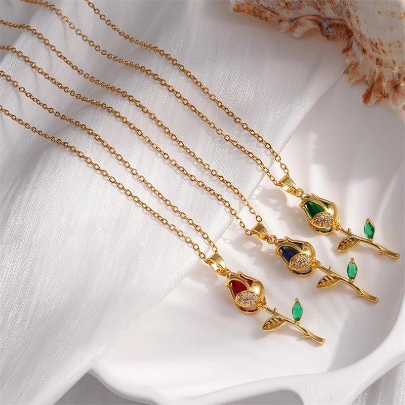 Titanium Steel Tulip Pendant Necklace Women New Fashion Elegant Five Flowers Necklace High Jewelry Party Gifts Wholesale