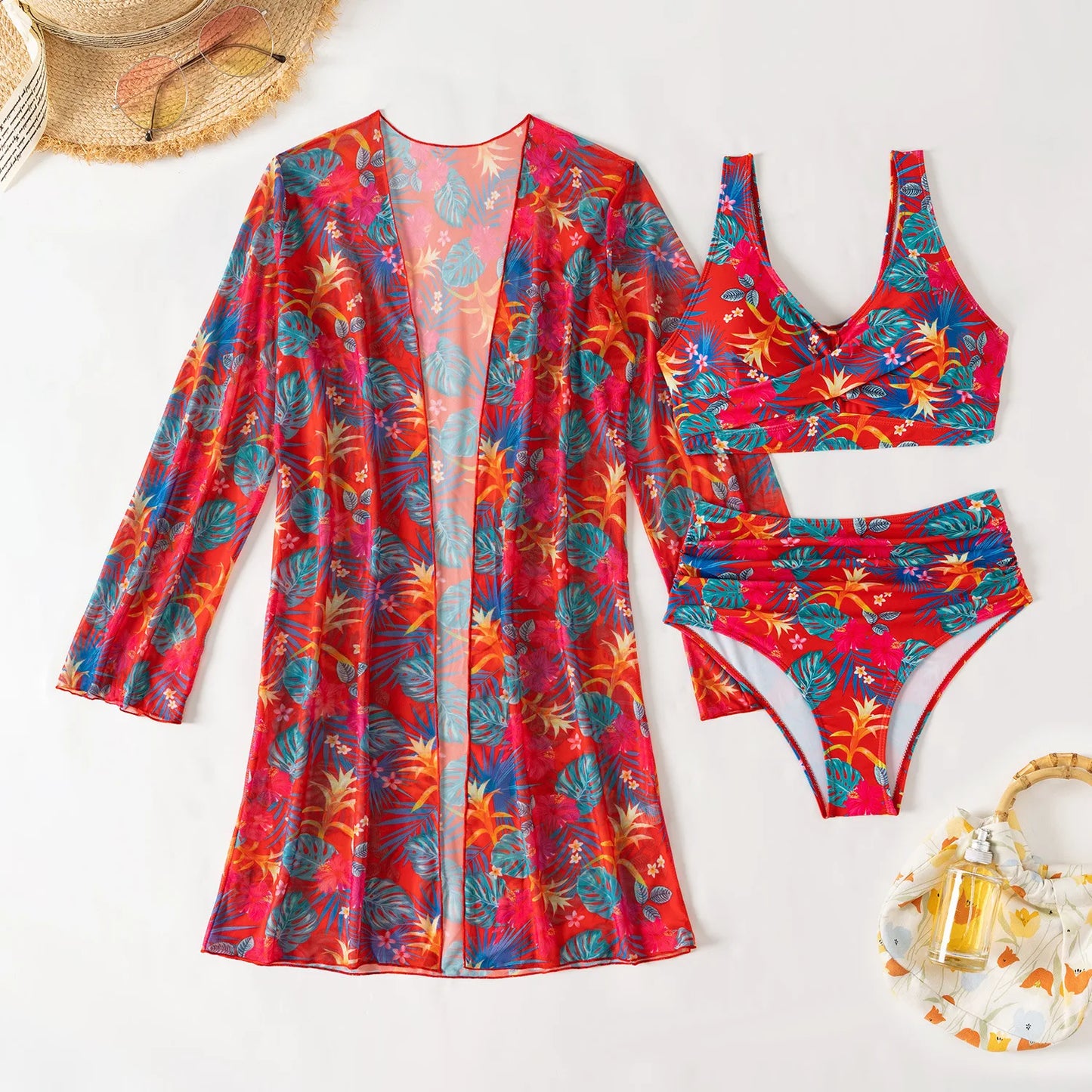 2025 Sexy Floral Bikinis Female Swimsuits Women's Three-Piece High Waist Swimwear Beach Swimming Wear Bathing Suits Pool Bather