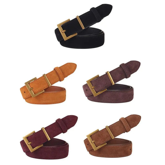 2025 Women Luxury Design Suede Leather Belt Casual Business Versatile Pin Buckle Waist Strap