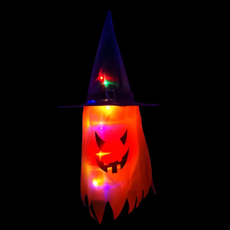 Halloween Courtyard Decorations LED Flashing Wizard Hat Lights Hanging Ghost Halloween Party Decorations Home Bars Horror Props