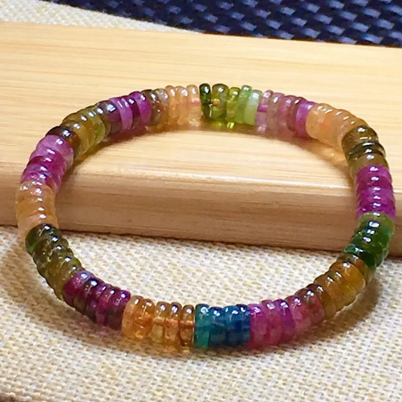 Natural Tourmaline Bracelet, Disc Bead Bracelet, Female Old Mineral Tourmaline Bracelet, Female