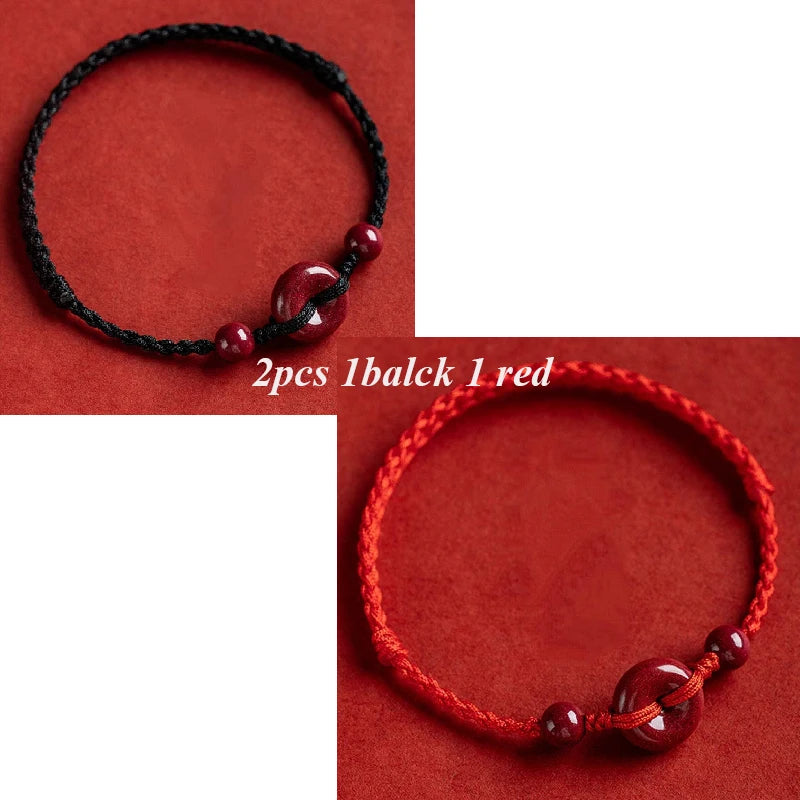Handmade Lucky Cinnabar Red Gold Color Ping Buckle Beads Natural Stone Lotus Bracelet for Women Bracelet Party Jewelry Gift