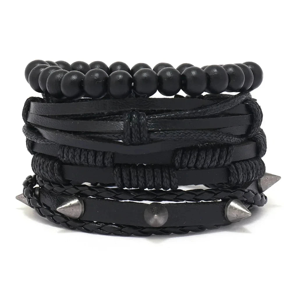 Bracelet for Men Fashion Pop Pentagram Beaded DIY Bracelet Set Stud Accessories Men's Punk Street Bracelet Retro Charm Bracelet