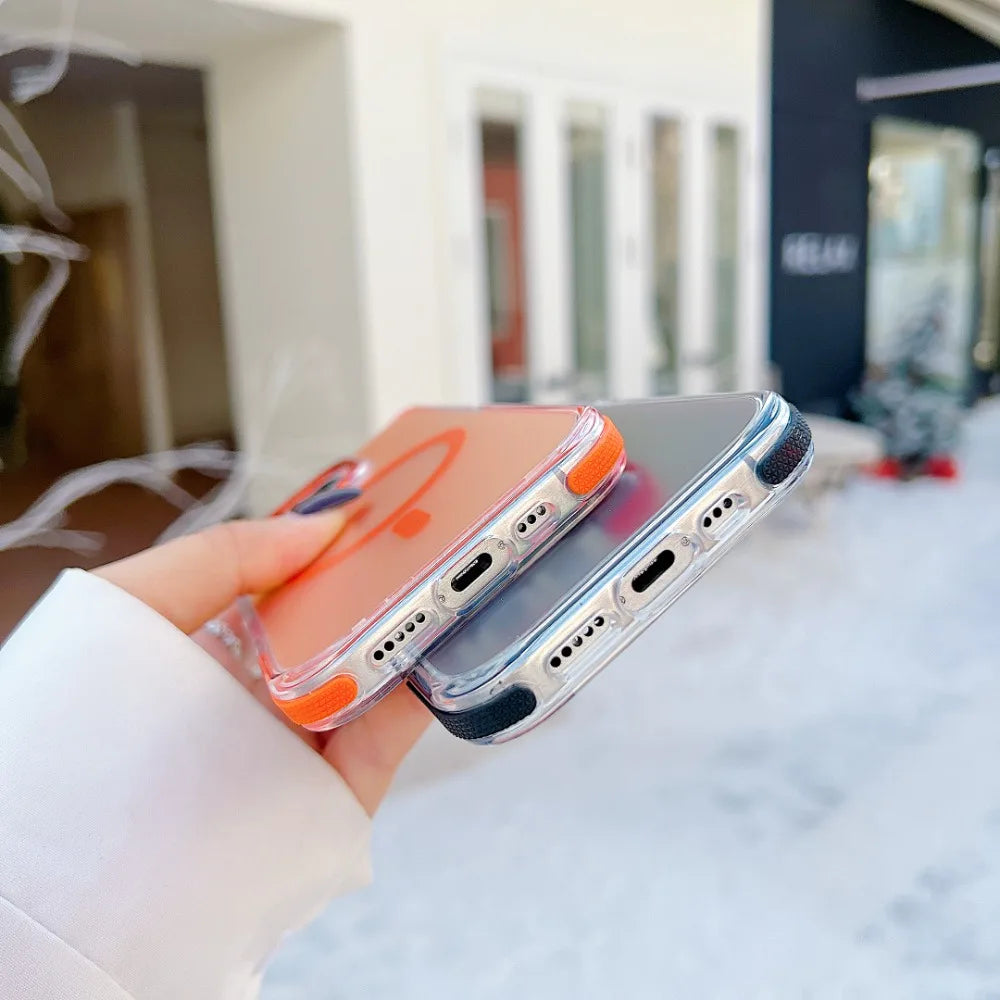 Stylish Metal Lens Magnetic Phone Case for IPhone 17 16 15 14 13 12 11 Pro Max Plus MagSafe Wireless Gradual Change Color Cover