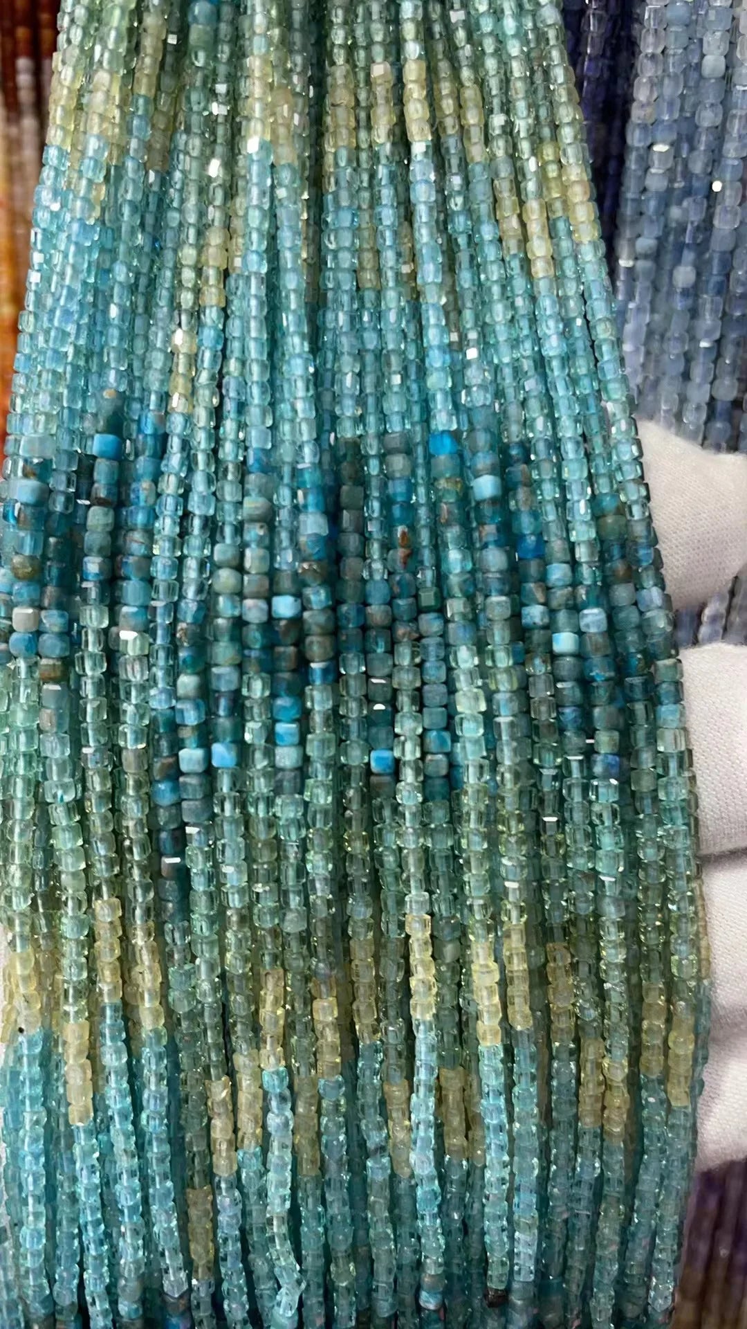 Natural Rainbow Tourmaline Cube Faceted 2.5X2.5mm Length38.5cm