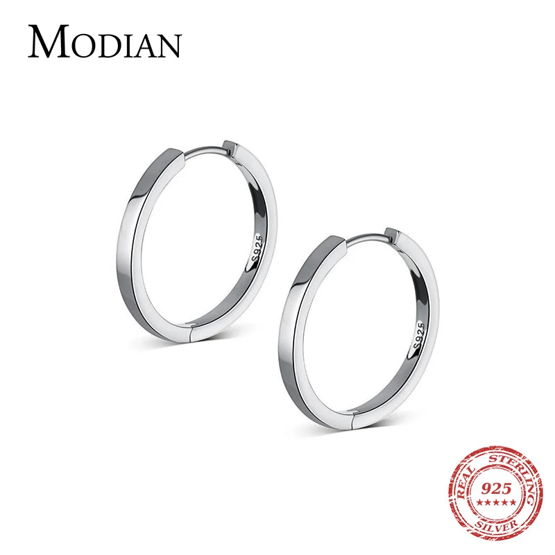 Modian Solid 925 Sterling Silver 2CM Smooth Minimalist Simple Ear Pave Setting Stud Earrings for Women Fine Party Jewelry