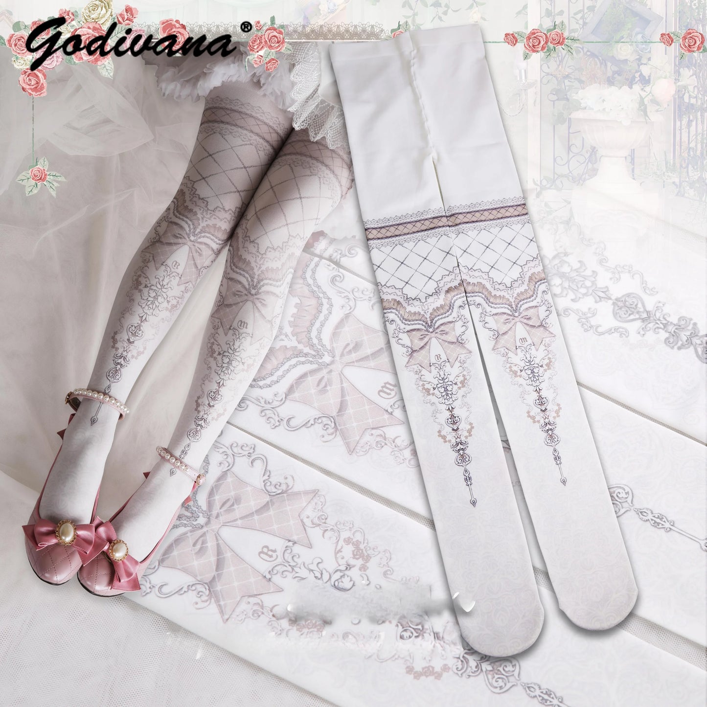 Japanese Style Lolita Socks Vintage Original Print Pantyhose Lady Girls Autumn Winter Tights Stocking Fashion Leggings