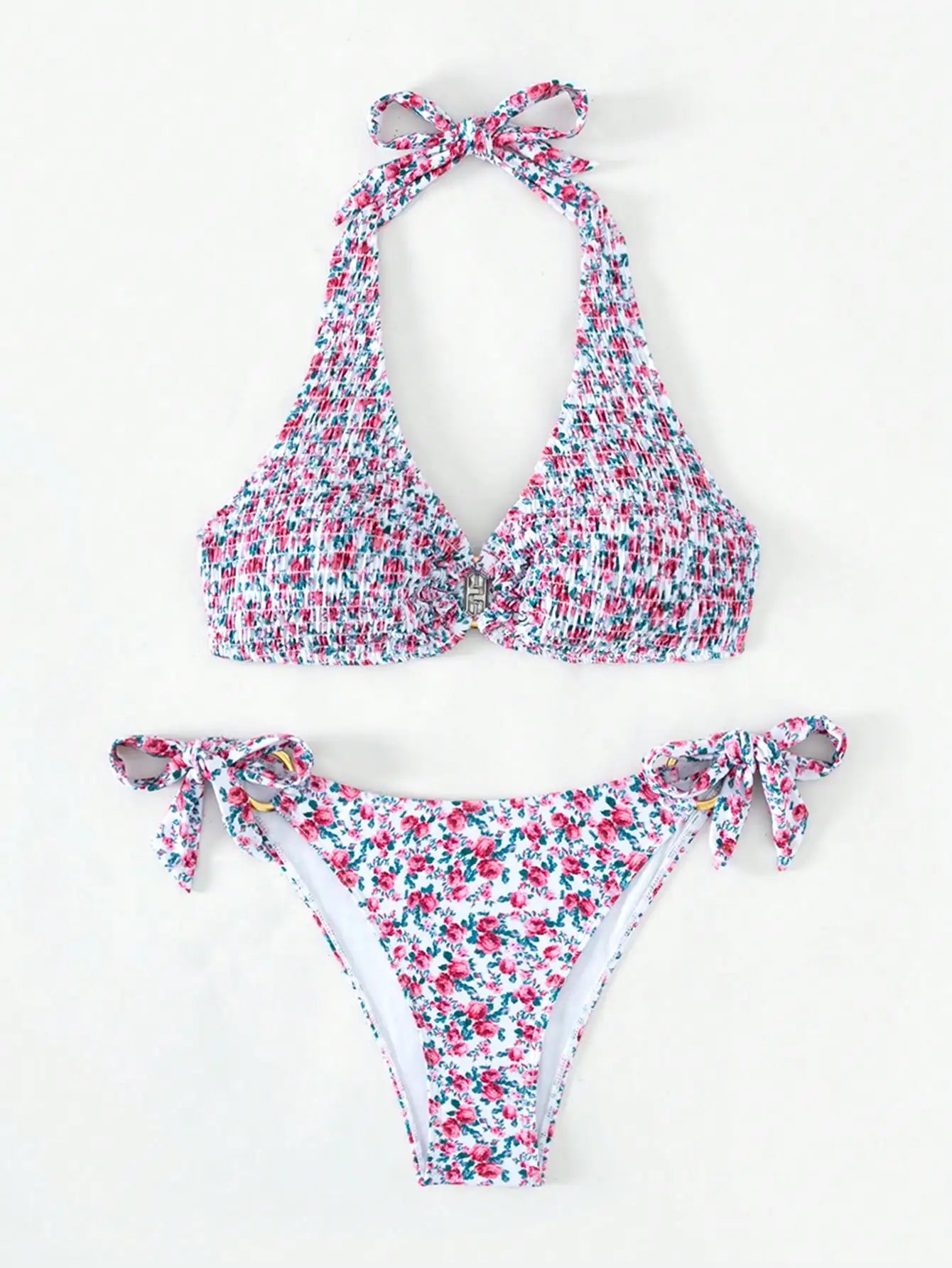 Floral bikini is small and fresh split slim swimsuit summer niche design youthful and bright