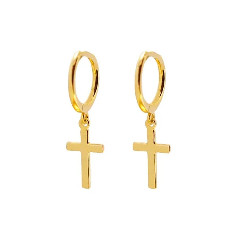 925 Sterling Silver Minimalist Jesus Cross Pendant Earrings Gold/Silver  Hoop Earrings Fashion Wedding Party Earrings Jewelry