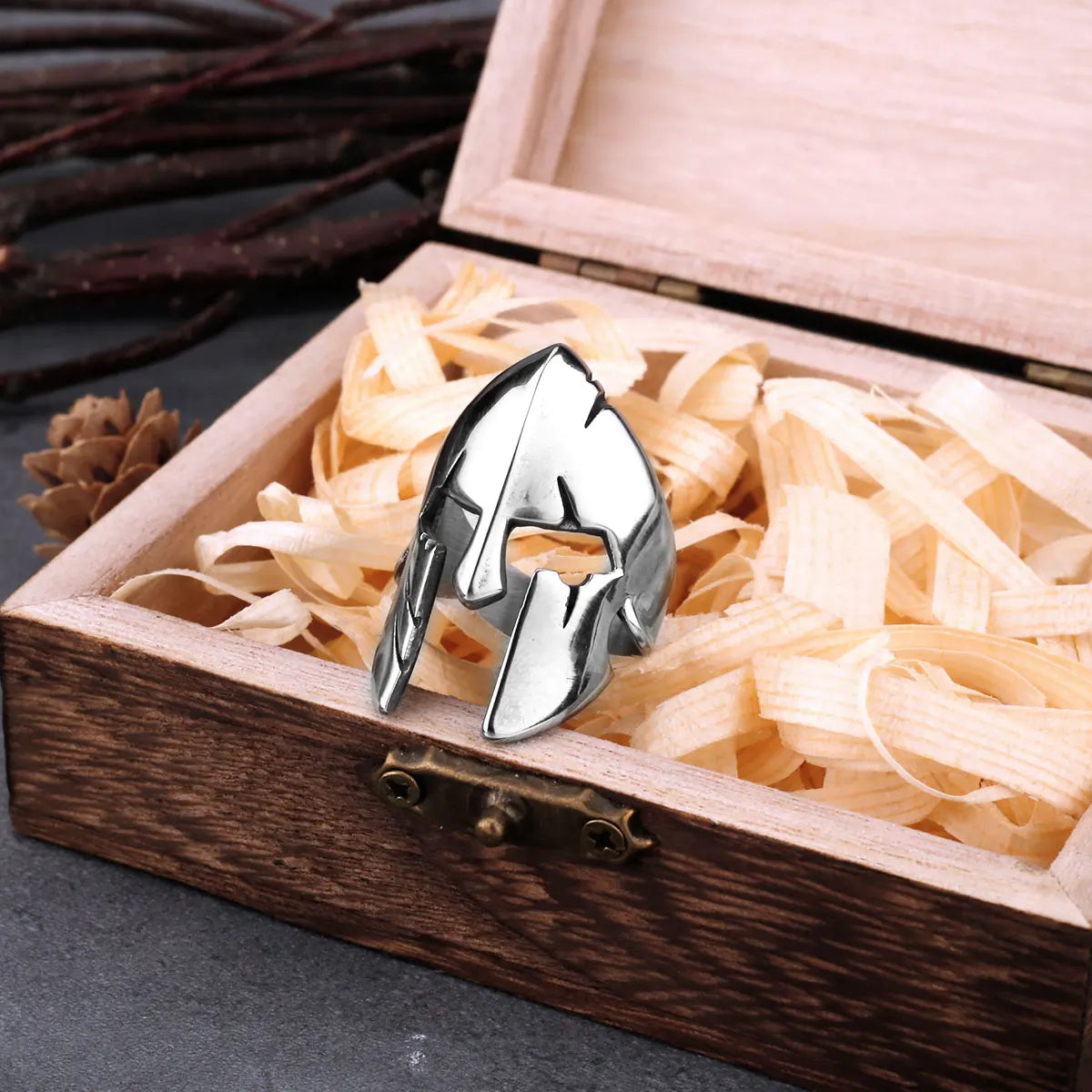 Stainless Steel Spartan Helmet Ring Men's Ancient Greek Classic Ring of Courage Classic Retro High-end Trend Party Jewelry