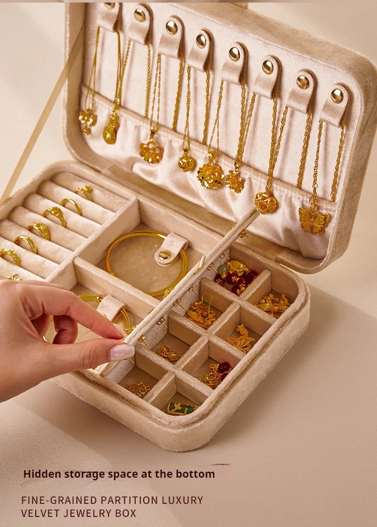 Flannel jewelry storage box Large capacity retro jewelry storage box Earrings Necklace storage box