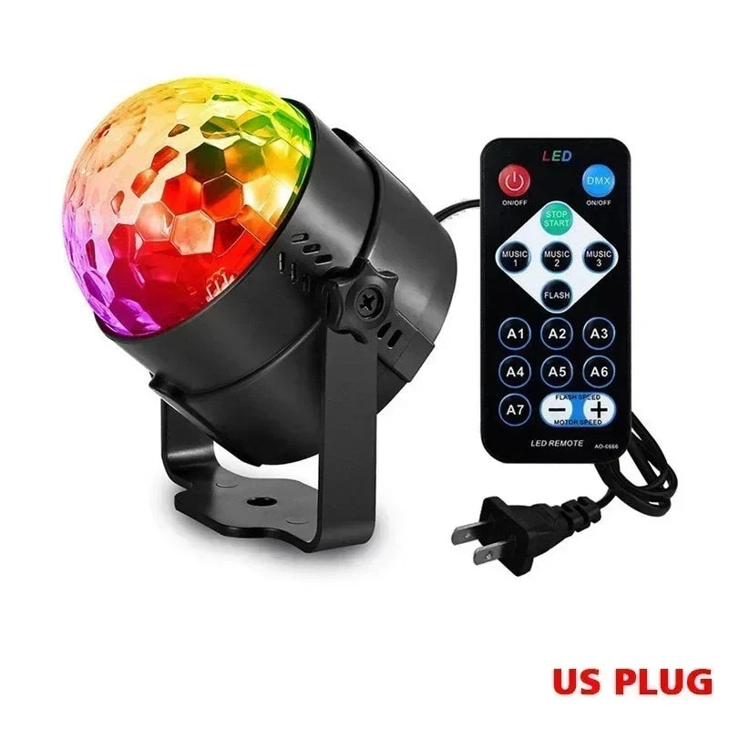 LED Stage Disco Light Rotating DJ Ball Strobe Remote Sound Control Magic Dance Car RGB Christmas Gift Party Club Laser Show Lamp