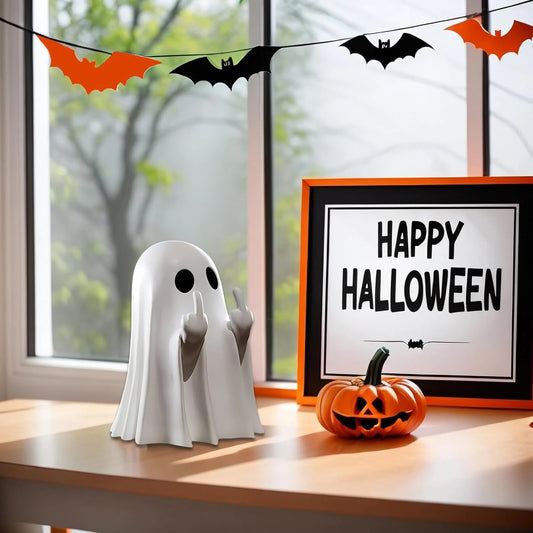 Halloween Ghost Figurine - Spooky vinyl Ghost Statue, Cute Finger Ghost Ornaments, Perfect for Indoor & Porch Halloween Decor
