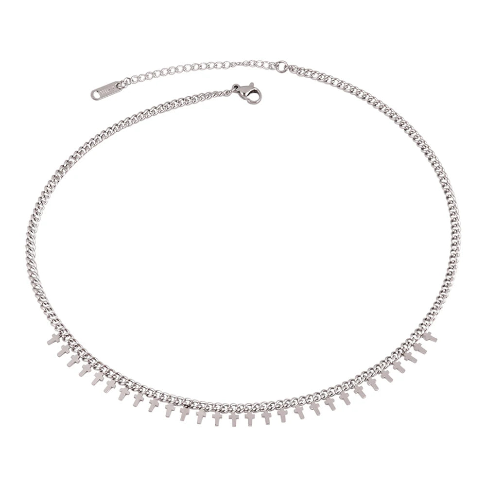 Trendy Stainless Steel Necklace For Women Gold Silver Color Round Geometric Pendant Necklace Choker Snake Chain Necklace Jewelry
