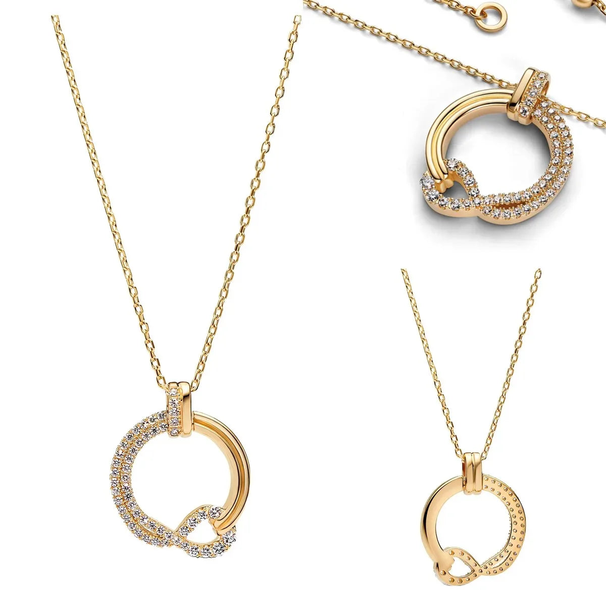 Hot Sale Original 925 Sterling Silver Colorful Bow Tie Necklace Red Heart Pendant Round Necklace Classic DIY Fine Christmas Gift