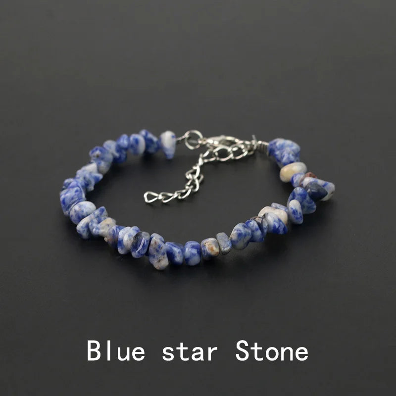 Natural Crystal Gemstone Irregular Energy Stone Bracelet Beads Chips Jewelry Amethys Aquamarine Rose Quartz Bracelets for Women
