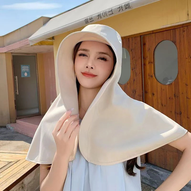 Summer Large Shawl Sun Protection Hat For Women Beach Travel Anti-UV Sunshade Fisherman Hat Wide Brim Sunscreen Ponytail Cap