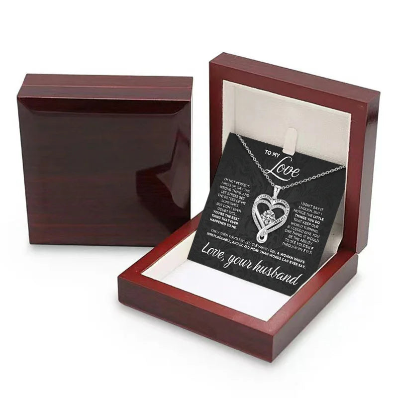 Christmas Gift To My Love Eternal Heart Double layered Heart Shaped Necklace With Gift Box Gilrfriend Wife Valentine's Day Gifts