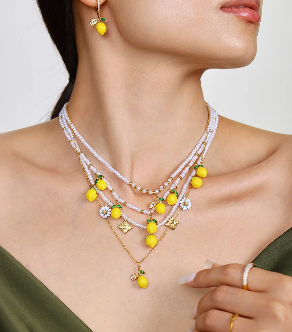 Shell Beads Bracelet With Multi Lemon Charms For Women Handmade Beaded Bracelets Matching Earrings Necklace Cute Jewelry Sets